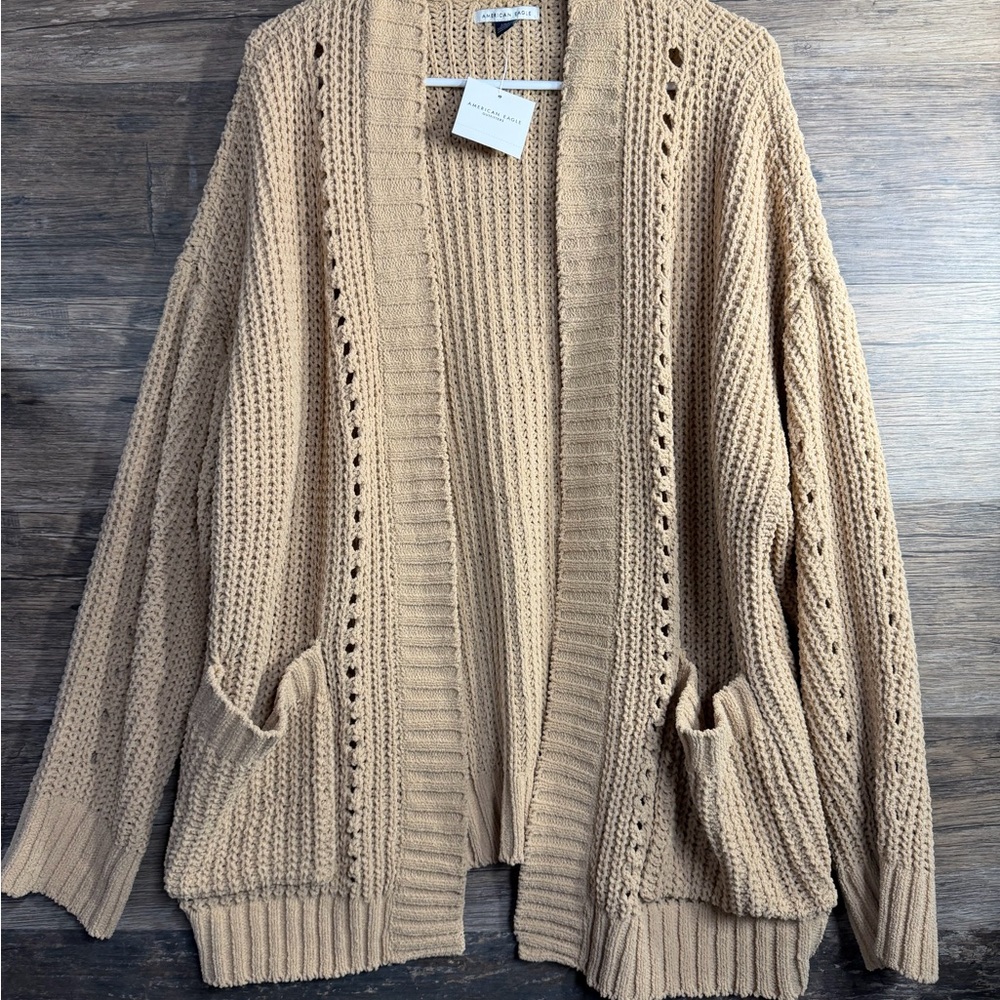 American Eagle Outfitters Tan Open-Front Knit Cardigan